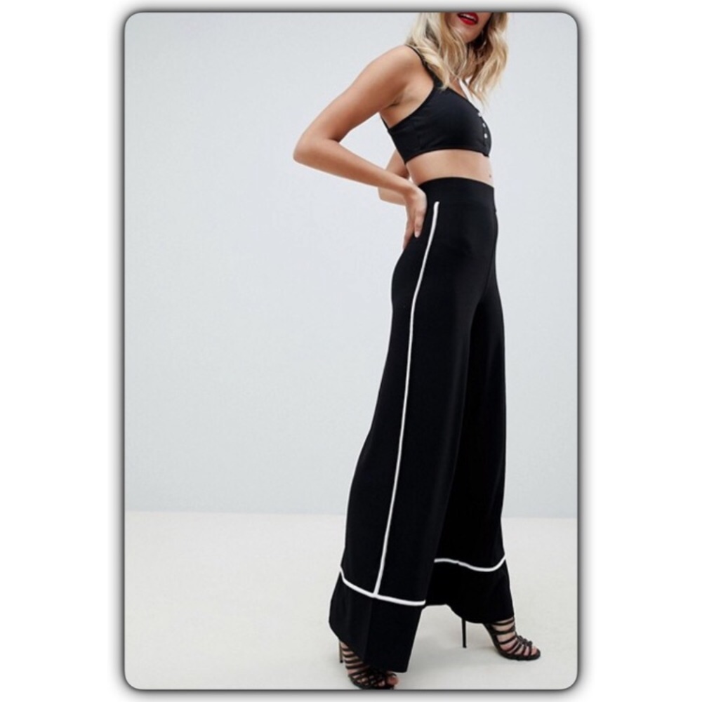 ASOS DESIGN wide leg pants with contrast binding